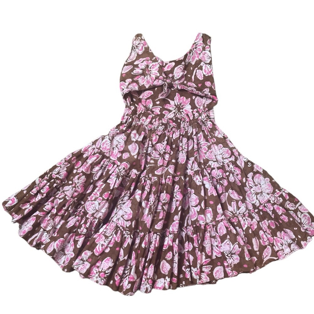 Easter Dress Pink Brown Floral 4T Cotton Kids Spring